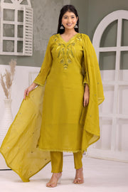 Olive Bloom Embroidered Kurta Set